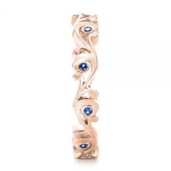 18k Rose Gold 18k Rose Gold Organic Blue Sapphire Wedding Band - Side View -  102481