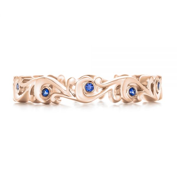 14k Rose Gold 14k Rose Gold Organic Blue Sapphire Wedding Band - Top View - 102481
