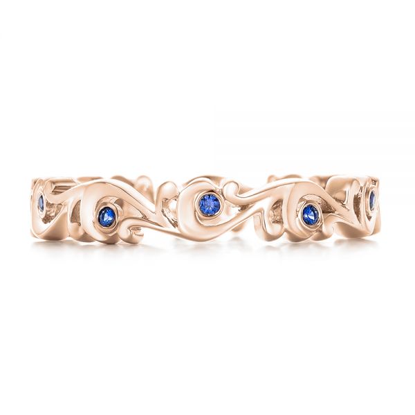 18k Rose Gold 18k Rose Gold Organic Blue Sapphire Wedding Band - Top View -  102481