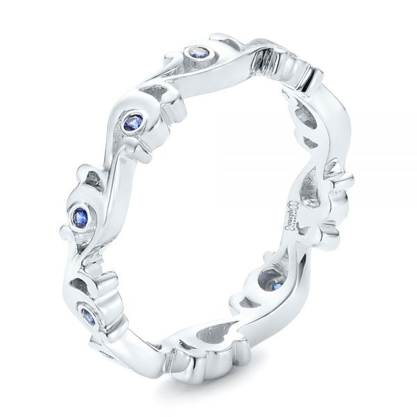  Platinum Platinum Organic Blue Sapphire Wedding Band - Three-Quarter View -  102481