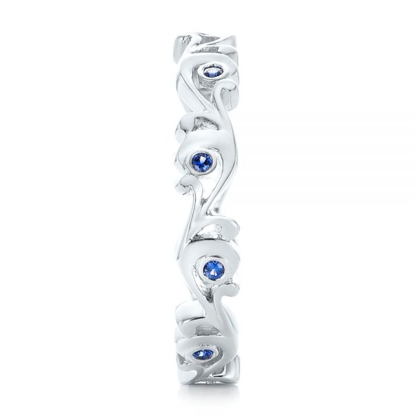 14k White Gold Organic Blue Sapphire Wedding Band - Side View - 102481