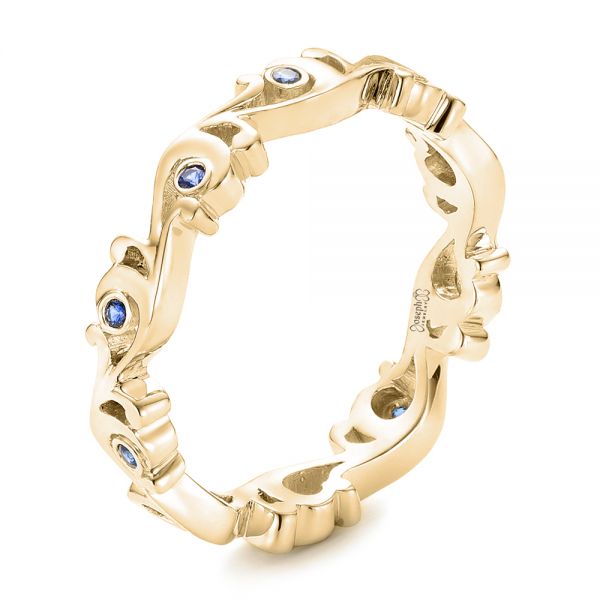 18k Yellow Gold 18k Yellow Gold Organic Blue Sapphire Wedding Band - Three-Quarter View - 102481