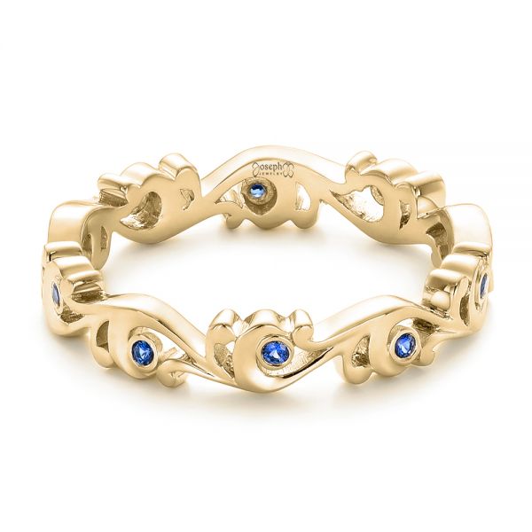 18k Yellow Gold 18k Yellow Gold Organic Blue Sapphire Wedding Band - Flat View - 102481