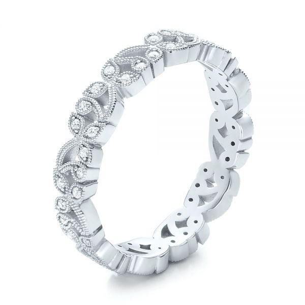 18k White Gold Organic Diamond Stackable Eternity Band - Three-Quarter View -  101929