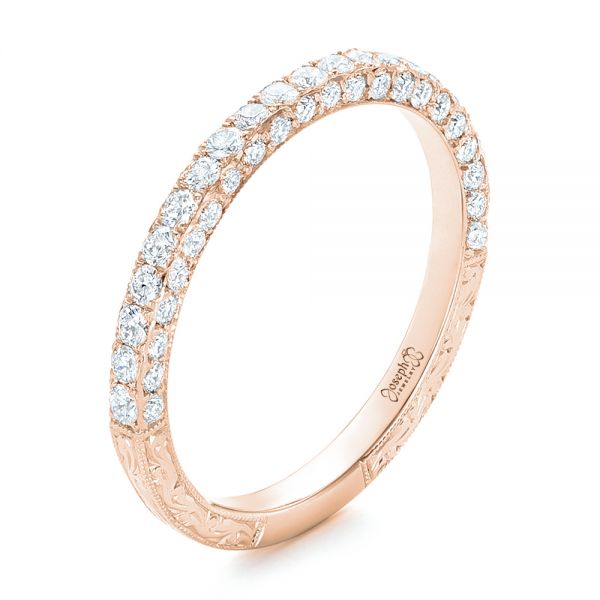 14k Rose Gold 14k Rose Gold Pave Diamond Hand Engraved Wedding Band - Three-Quarter View -  102507