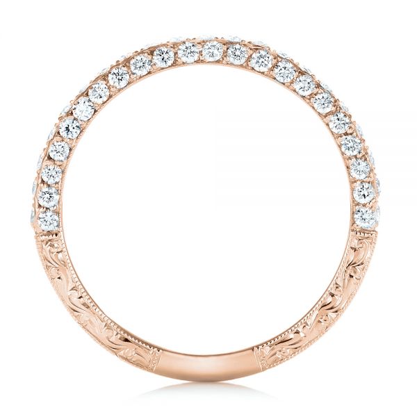 14k Rose Gold 14k Rose Gold Pave Diamond Hand Engraved Wedding Band - Front View -  102507