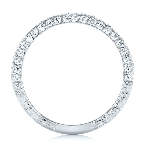 18k White Gold 18k White Gold Pave Diamond Hand Engraved Wedding Band - Front View -  102507