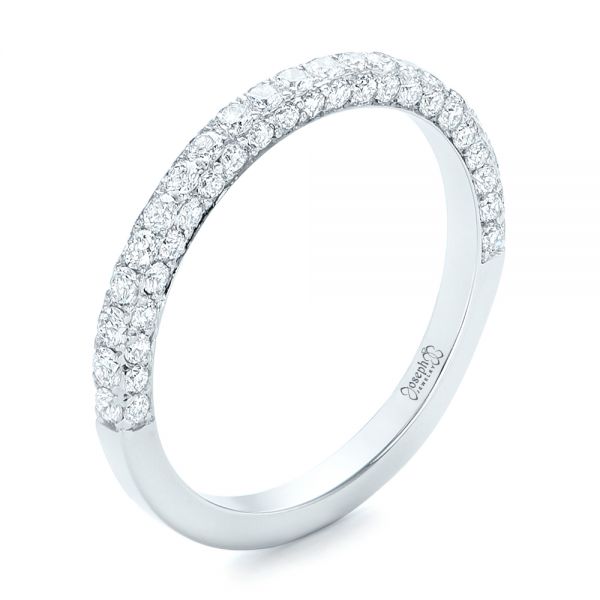 14k White Gold Pave Diamond Wedding Band - Three-Quarter View -  102559