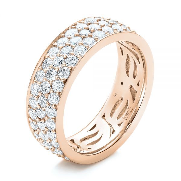 18k Rose Gold 18k Rose Gold Pave Diamond Women's Anniversary Band - Three-Quarter View - 104137