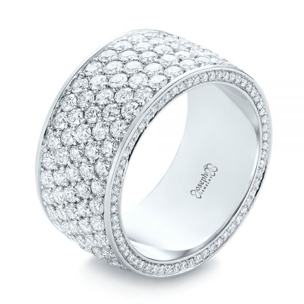 18k White Gold Pave Diamond Women's Anniversary Band - Three-Quarter View -  104157