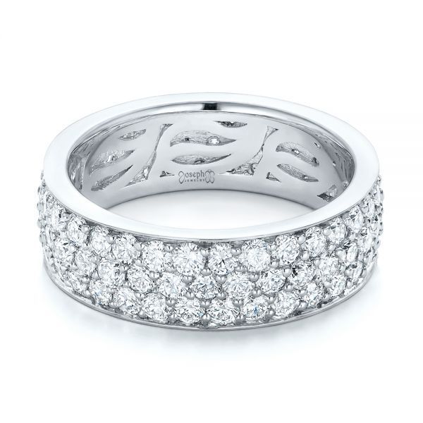 18k White Gold Pave Diamond Women's Anniversary Band - Flat View - 104137