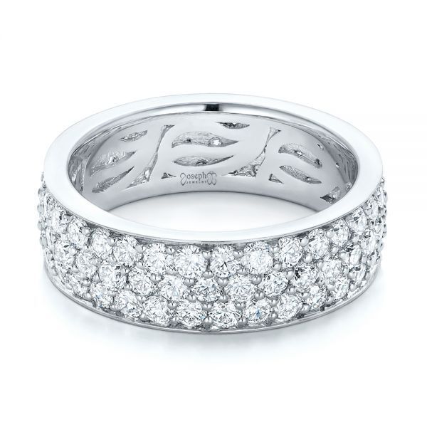 18k White Gold Pave Diamond Women's Anniversary Band - Flat View -  104137