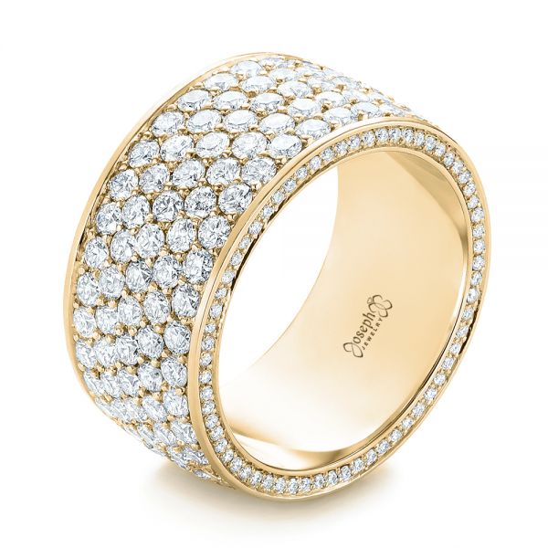 18k Yellow Gold 18k Yellow Gold Pave Diamond Women's Anniversary Band - Three-Quarter View -  104157