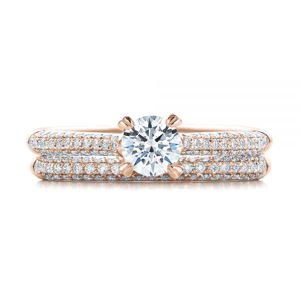 14k Rose Gold 14k Rose Gold Pave Set Diamond Wedding Band - Top View - 100407