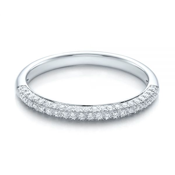 18k White Gold 18k White Gold Pave Set Diamond Wedding Band - Flat View -  100407