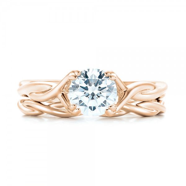 14k Rose Gold 14k Rose Gold Petite Twist Wedding Band - Top View - 102703