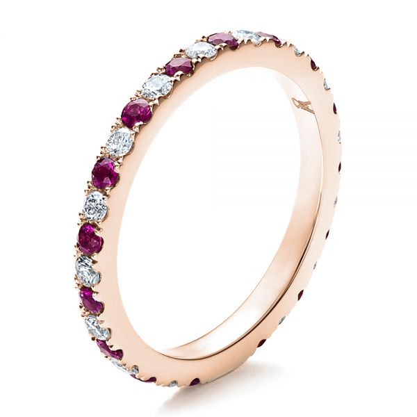 14k Rose Gold 14k Rose Gold Pink Sapphire Eternity Band With Matching Engagement Ring - Three-Quarter View -  100000