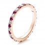 18k Rose Gold 18k Rose Gold Pink Sapphire Eternity Band With Matching Engagement Ring - Three-Quarter View -  100000 - Thumbnail