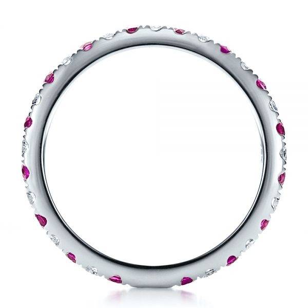 18k White Gold Pink Sapphire Eternity Band With Matching Engagement Ring - Front View -  100000