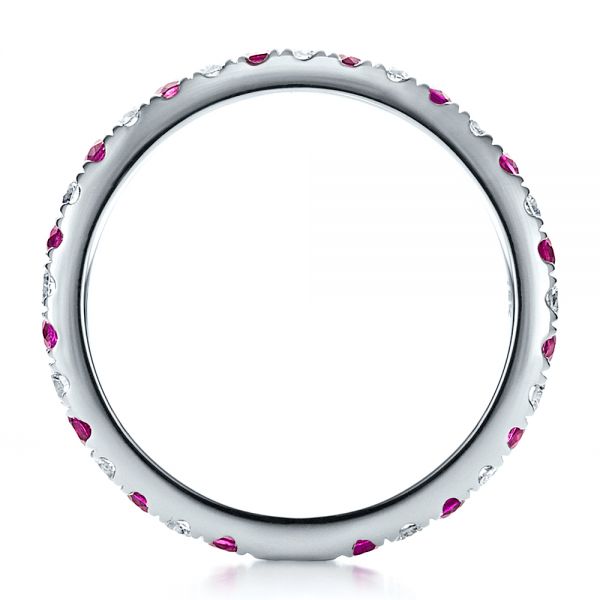 18k White Gold Pink Sapphire Eternity Band With Matching Engagement Ring - Front View - 100000