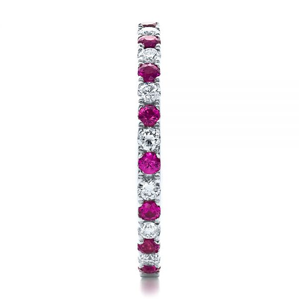 18k White Gold Pink Sapphire Eternity Band With Matching Engagement Ring - Side View -  100000