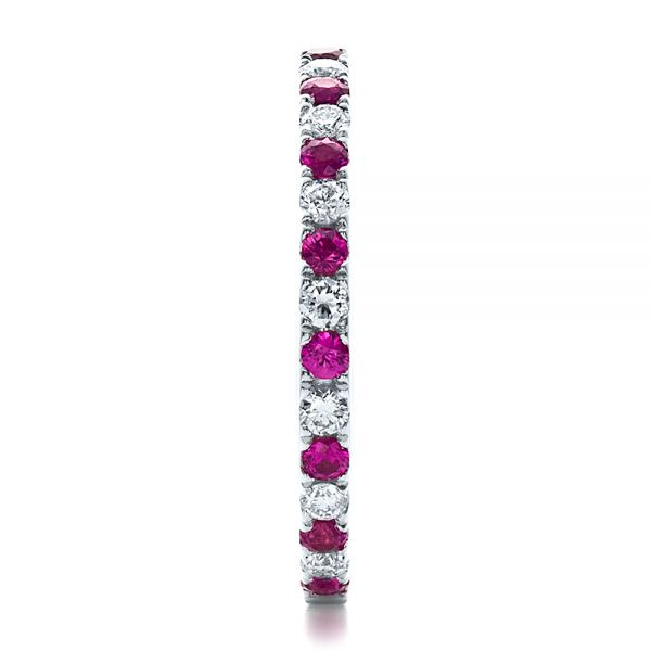 18k White Gold Pink Sapphire Eternity Band With Matching Engagement Ring - Side View - 100000