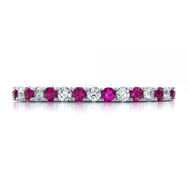 18k White Gold Pink Sapphire Eternity Band With Matching Engagement Ring - Top View -  100000