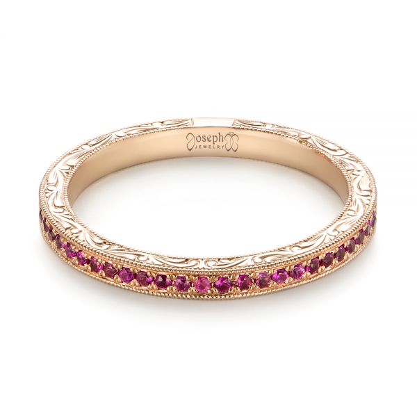 14k Rose Gold Pink Sapphire Wedding Band - Flat View - 103431