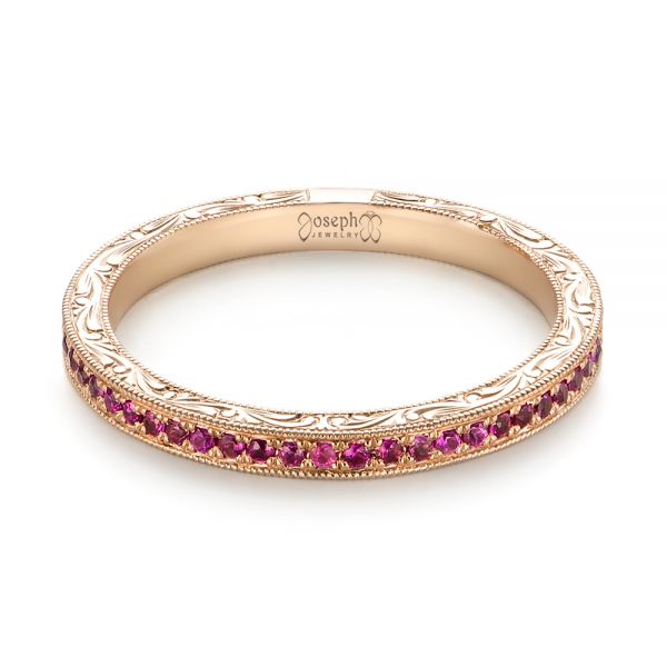 14k Rose Gold Pink Sapphire Wedding Band - Flat View -  103431