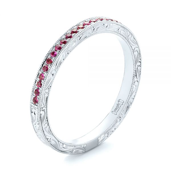 14k White Gold 14k White Gold Pink Sapphire Wedding Band - Top View -  103431