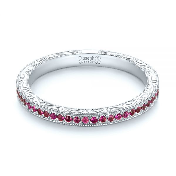 18k White Gold 18k White Gold Pink Sapphire Wedding Band - Flat View -  103431