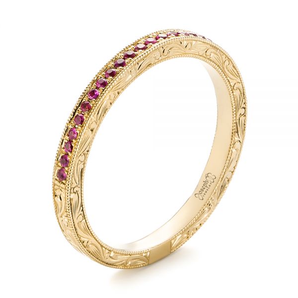 18k Yellow Gold 18k Yellow Gold Pink Sapphire Wedding Band - Three-Quarter View -  103431