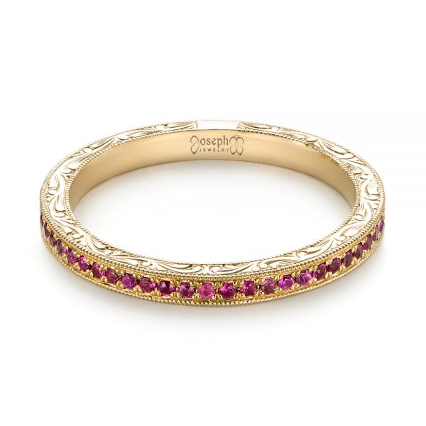 18k Yellow Gold 18k Yellow Gold Pink Sapphire Wedding Band - Flat View - 103431