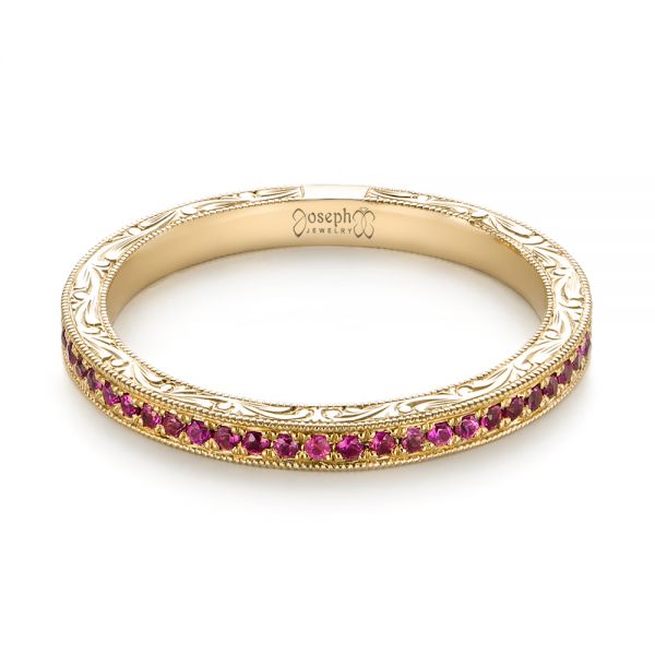 14k Yellow Gold 14k Yellow Gold Pink Sapphire Wedding Band - Flat View -  103431