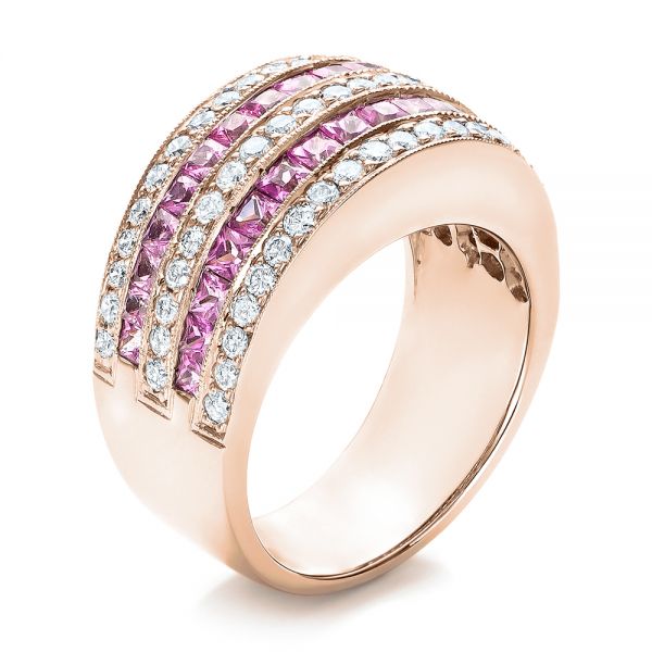 14k Rose Gold 14k Rose Gold Pink Sapphire And Diamond Anniversary Band - Three-Quarter View -  101331