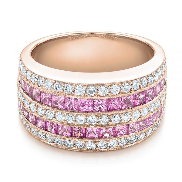 18k Rose Gold 18k Rose Gold Pink Sapphire And Diamond Anniversary Band - Flat View -  101331