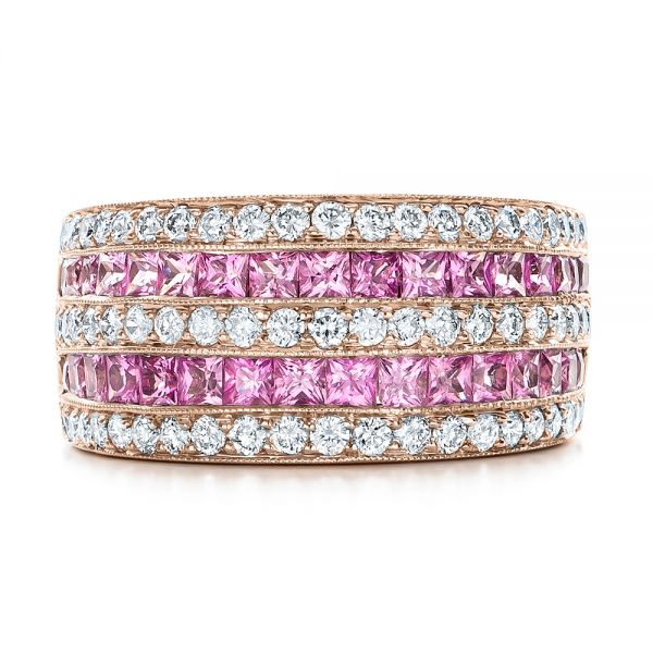 14k Rose Gold 14k Rose Gold Pink Sapphire And Diamond Anniversary Band - Top View -  101331