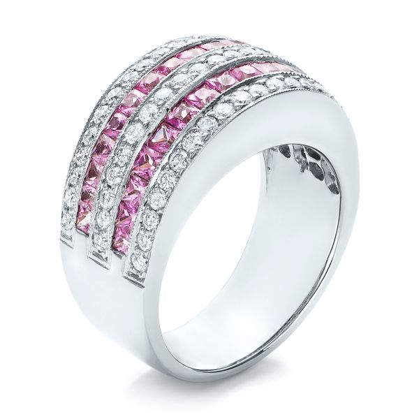 18k White Gold Pink Sapphire And Diamond Anniversary Band - Three-Quarter View -  101331