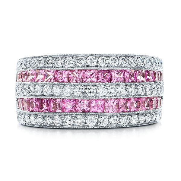 14k White Gold 14k White Gold Pink Sapphire And Diamond Anniversary Band - Top View -  101331