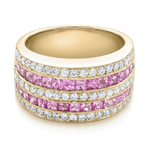 18k Yellow Gold 18k Yellow Gold Pink Sapphire And Diamond Anniversary Band - Flat View -  101331