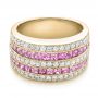 18k Yellow Gold 18k Yellow Gold Pink Sapphire And Diamond Anniversary Band - Flat View -  101331 - Thumbnail