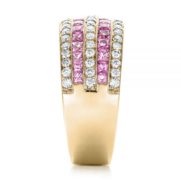 14k Yellow Gold 14k Yellow Gold Pink Sapphire And Diamond Anniversary Band - Side View -  101331