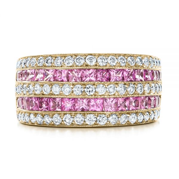 18k Yellow Gold 18k Yellow Gold Pink Sapphire And Diamond Anniversary Band - Top View -  101331