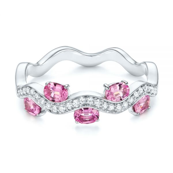 18k White Gold 18k White Gold Pink Sapphire And Diamond Anniversary Ring - Flat View -  103626