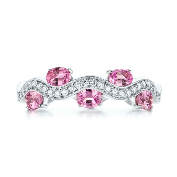 14k White Gold Pink Sapphire And Diamond Anniversary Ring - Top View -  103626