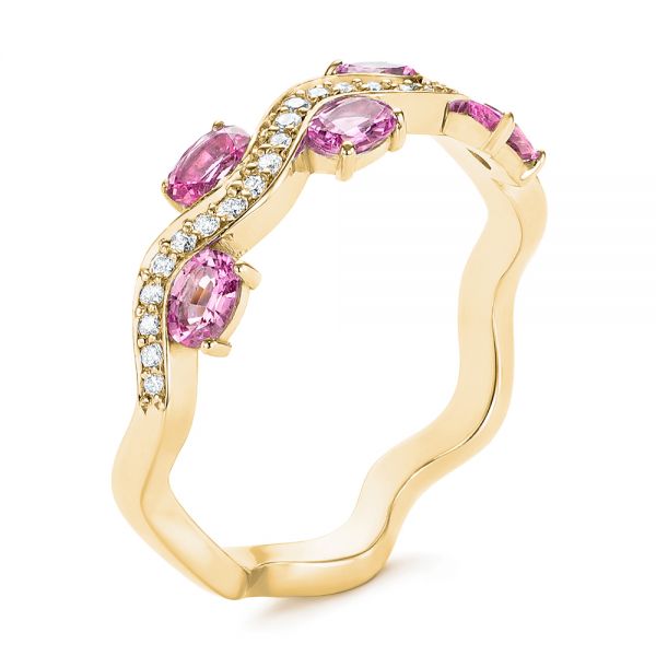 18k Yellow Gold 18k Yellow Gold Pink Sapphire And Diamond Anniversary Ring - Three-Quarter View -  103626