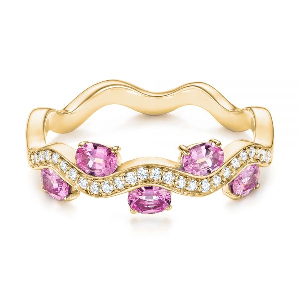 14k Yellow Gold 14k Yellow Gold Pink Sapphire And Diamond Anniversary Ring - Flat View - 103626
