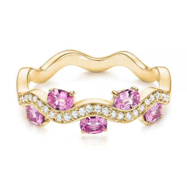 14k Yellow Gold 14k Yellow Gold Pink Sapphire And Diamond Anniversary Ring - Flat View -  103626