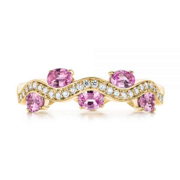 14k Yellow Gold 14k Yellow Gold Pink Sapphire And Diamond Anniversary Ring - Top View - 103626