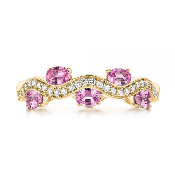 14k Yellow Gold 14k Yellow Gold Pink Sapphire And Diamond Anniversary Ring - Top View -  103626